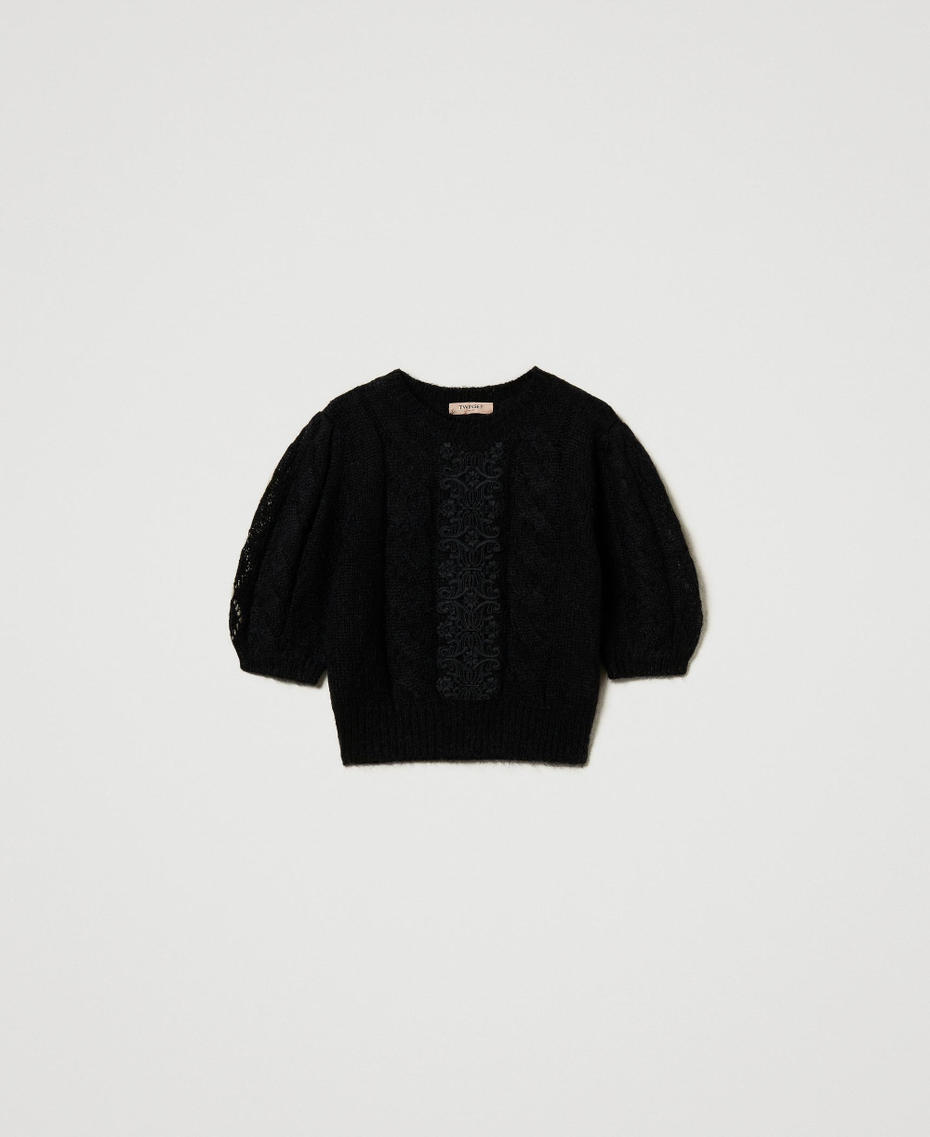 Mohair and wool jumper with lace Black Woman 242TP3423_00006_S0