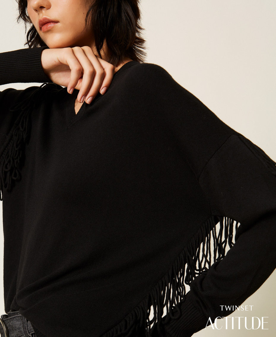 Fringed jumper Black Woman 262AP3012_00006_PA