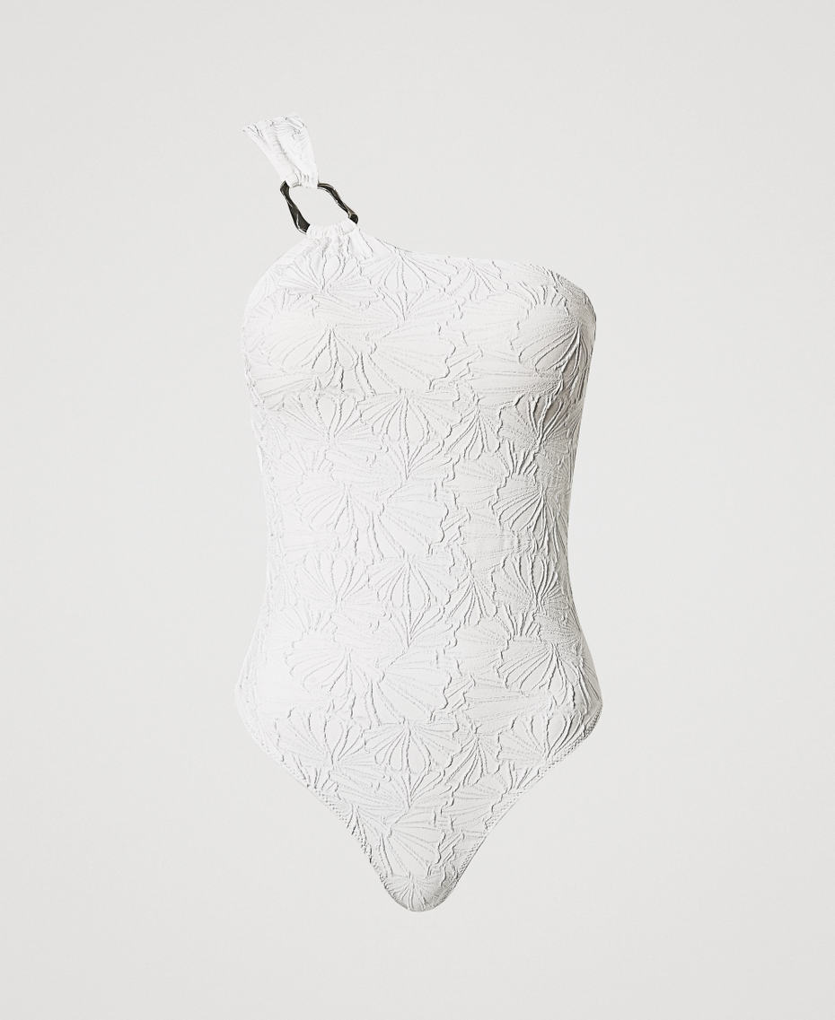 One-shoulder jacquard one-piece swimsuit Sugar White Woman 251LMMBYY_00632_S0