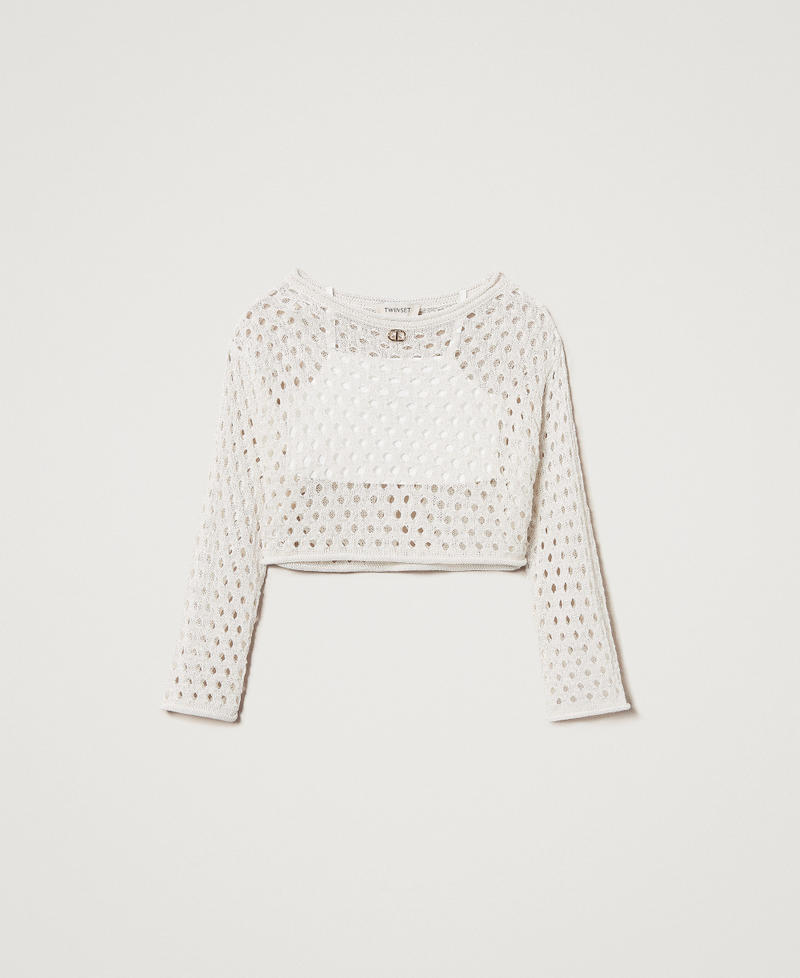 Pull en filet avec Oval T Blanc "Ice" Fille 251GJ3433_00808_0S