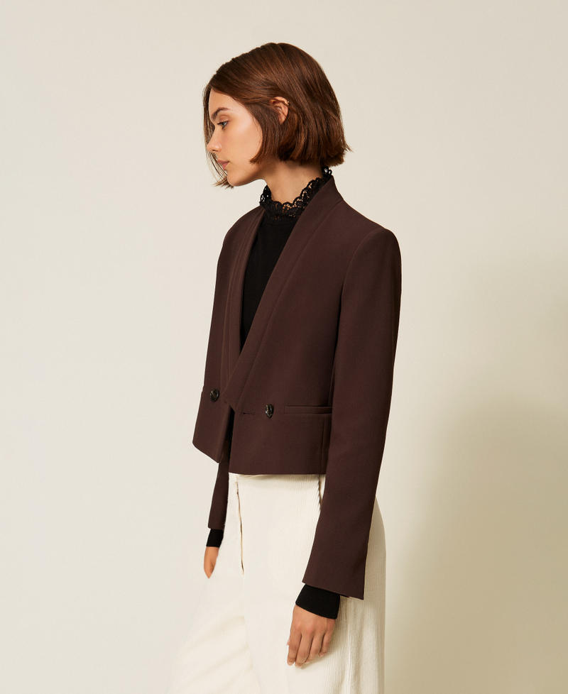 Double breasted crêpe jacket Black Chocolate Woman 252TT2380_11054_02