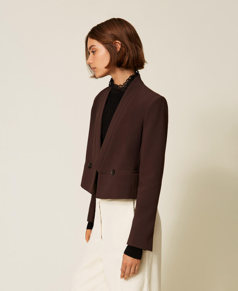 Double breasted cr&ecirc;pe jacket Black Chocolate Woman 252TT2380_11054_02