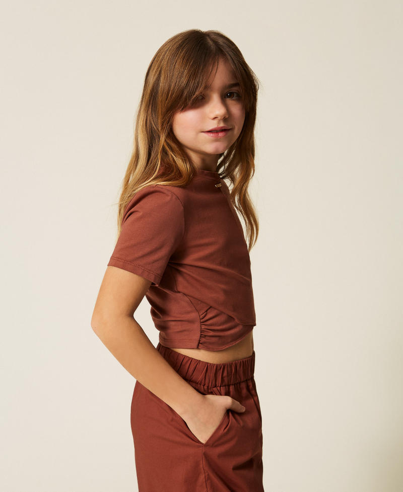 T-shirt con logo e incrocio Marrone "Dark Root" Bambina 261GJ2256_13120_02