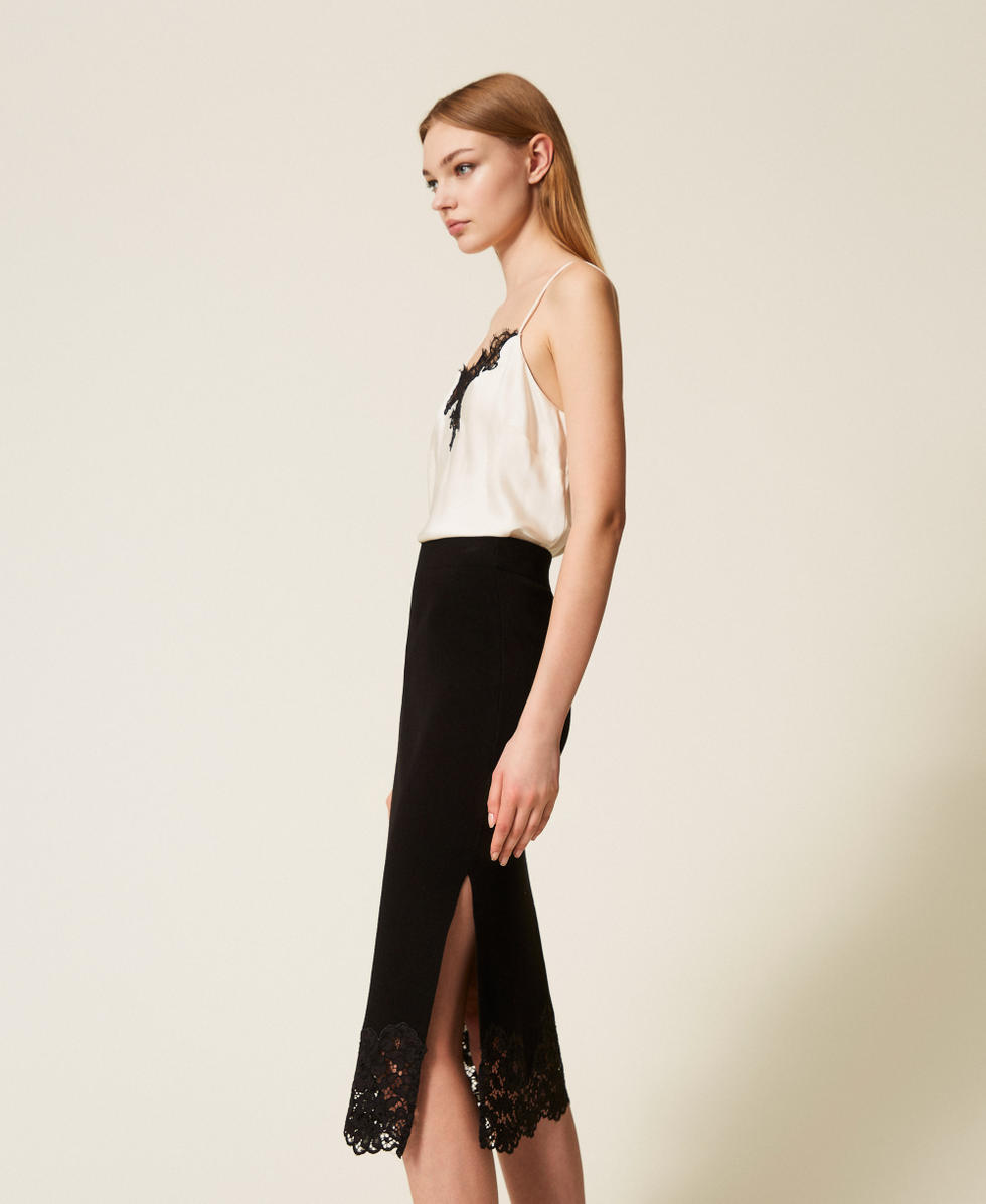 Knit midi skirt with lace Black Woman 252TP3390_00006_02
