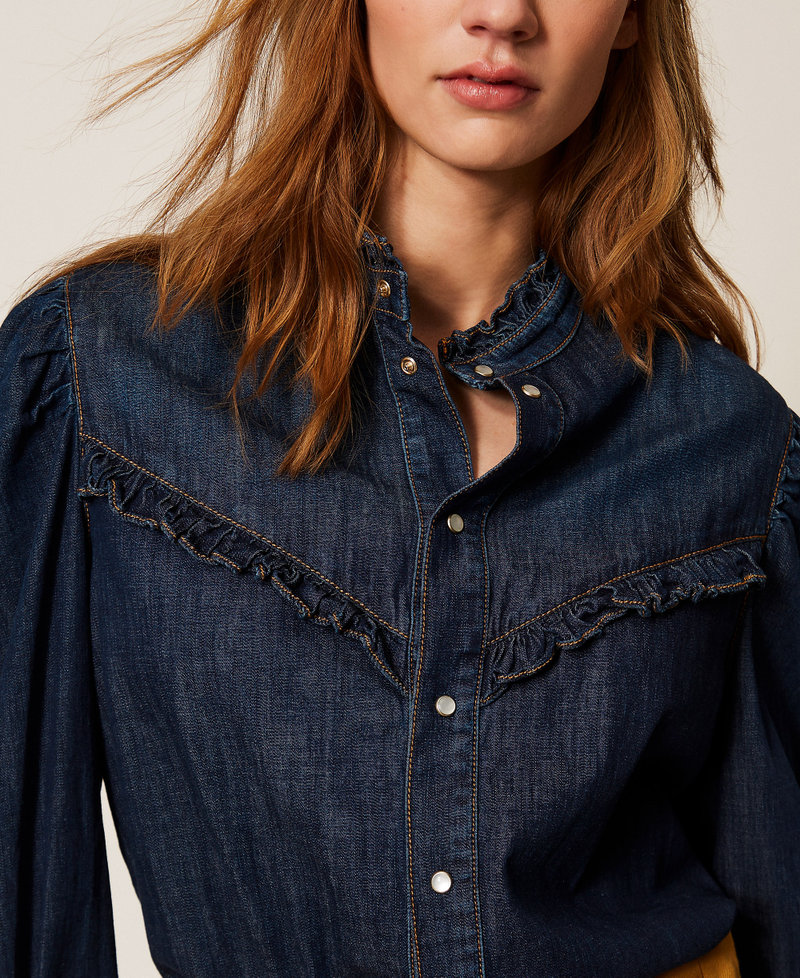 Camicia in jeans con volant Denim Scuro Donna 261TP2672_01313_04