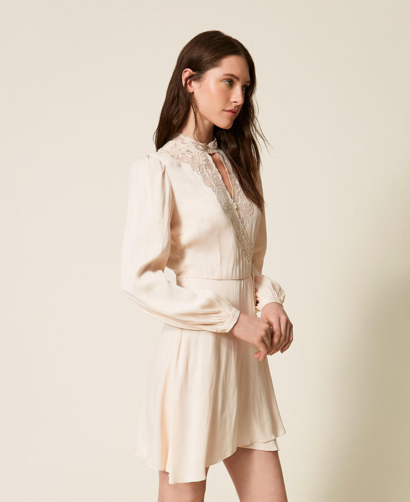 Short satin dress with embroidery Light Natural Woman 252TT2245_12227_02