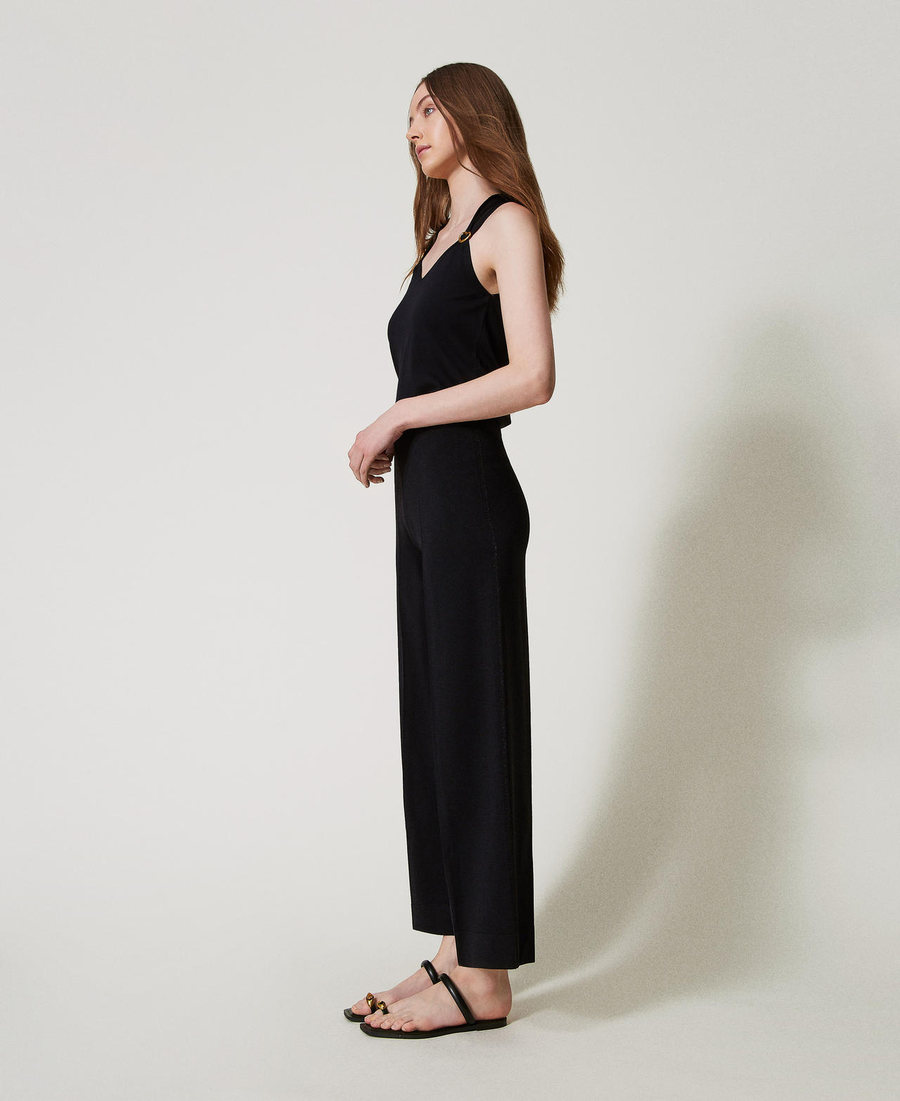 Knit trousers with lurex stripe Black Woman 251LL3DBB_00006_02