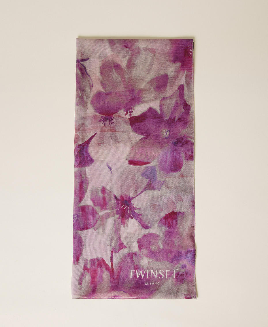 Floral stole with logo Dusty Magenta Red Flower Print Woman 261TA4450_13407_01