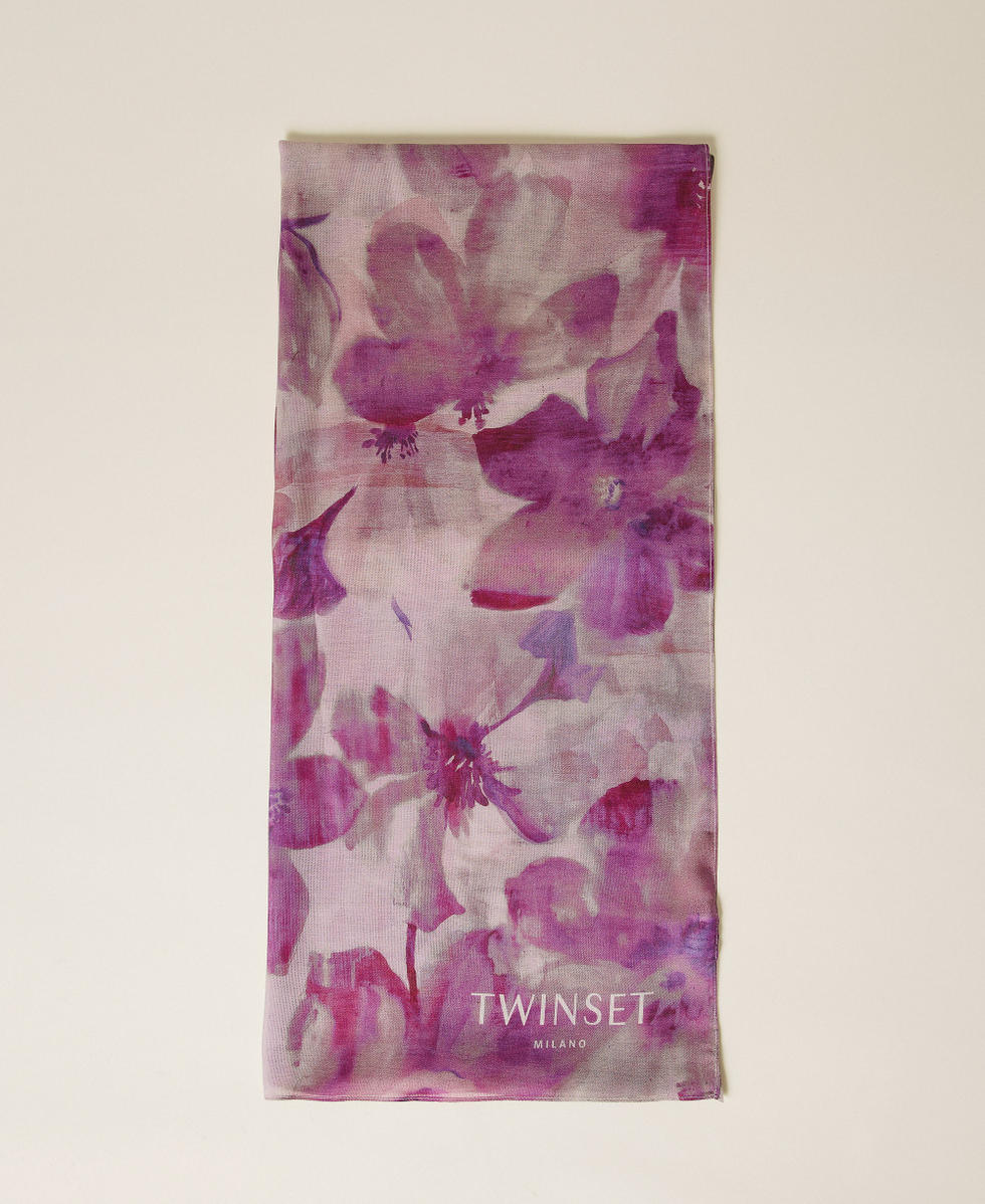 Floral stole with logo Dusty Magenta Red Flower Print Woman 261TA4450_13407_01