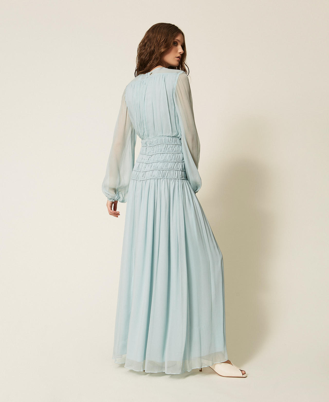 Long cr&eacute;pon dress Dusty Sky Blue Woman 261TT2042_13451_03