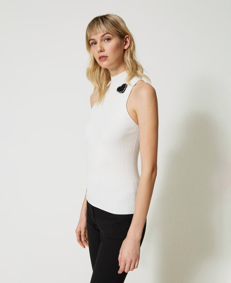 Top de punto de rayas con broche Blanco Nieve Mujer 231TP3291_00282_03