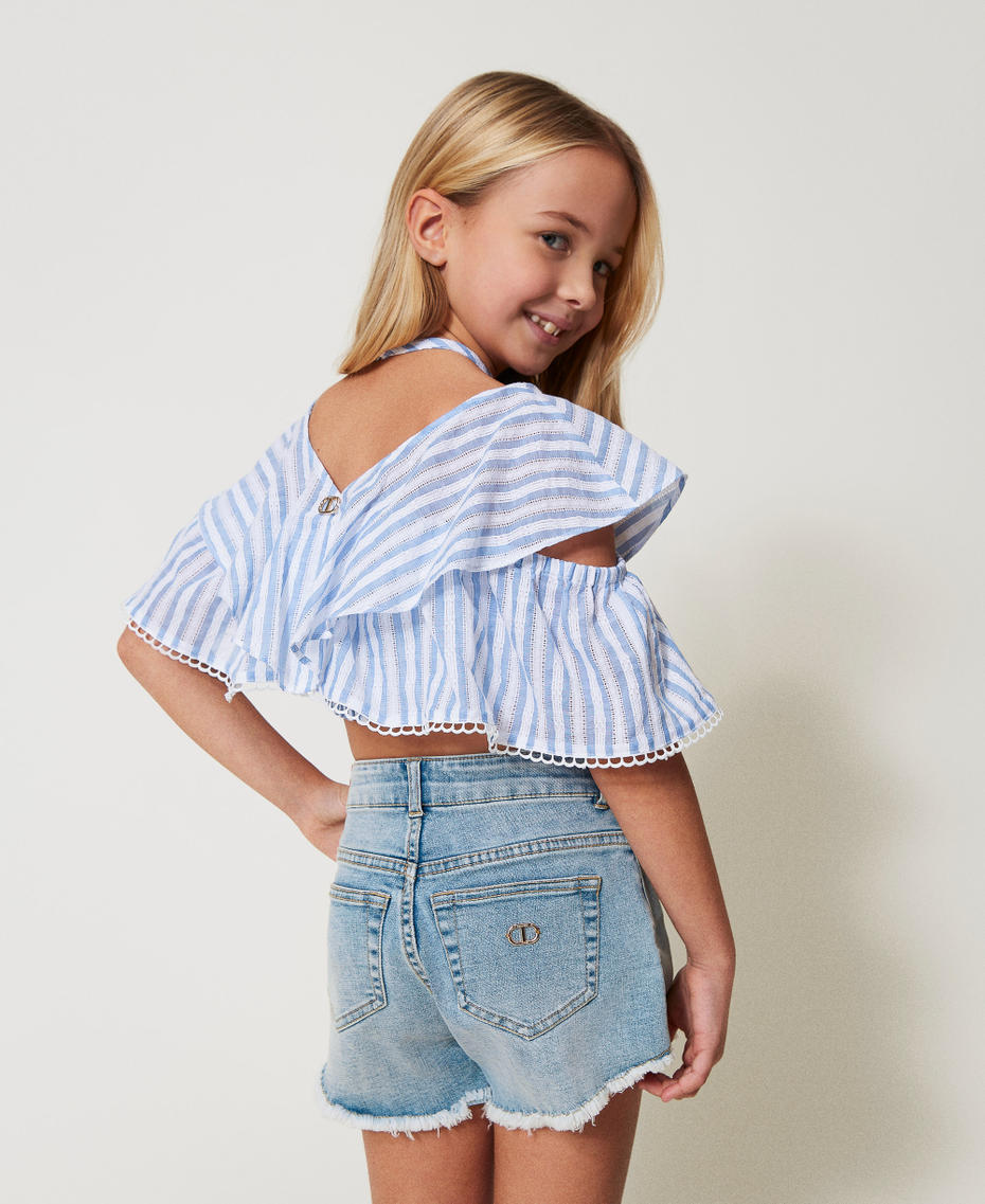 Frayed hem denim shorts Light Denim Girl 251GJ2521_11457_03