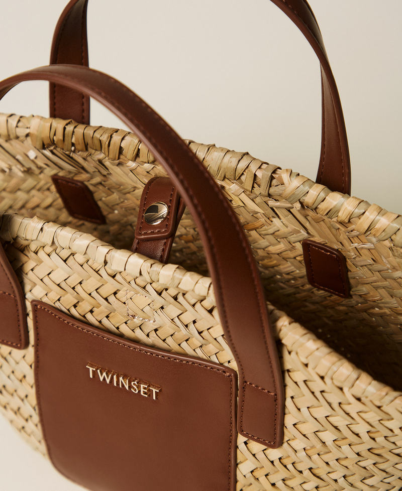 Straw shopper bag Two-tone "Straw" Beige / "Leather" Brown Girl 261GJ8014_11617_04