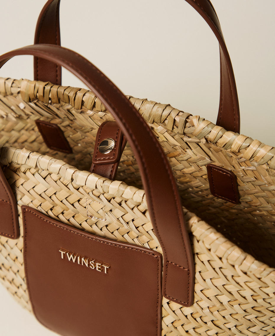 Straw shopper bag Two-tone "Straw" Beige / "Leather" Brown Girl 261GJ8014_11617_04