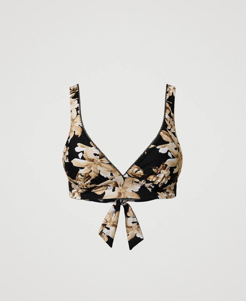 Triangle bikini top with floral print Black/Natural Beige Floral Print Woman 251LBMT33_12195_S0