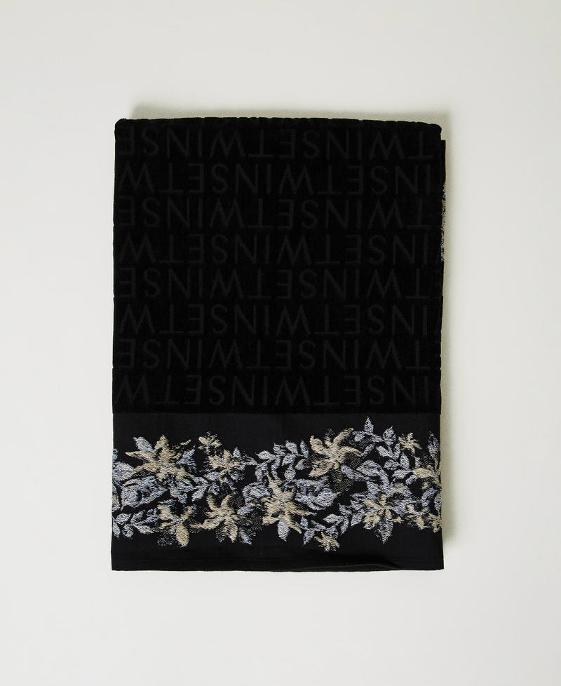 Strandtuch aus Frottee mit Blumen Blumenprint Schwarz / Natural Beige, gestreift Frau 251LB4BAA_12199_01