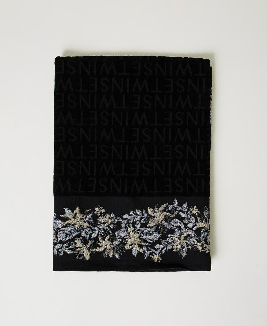 Strandtuch aus Frottee mit Blumen Blumenprint Schwarz / Natural Beige, gestreift Frau 251LB4BAA_12199_01