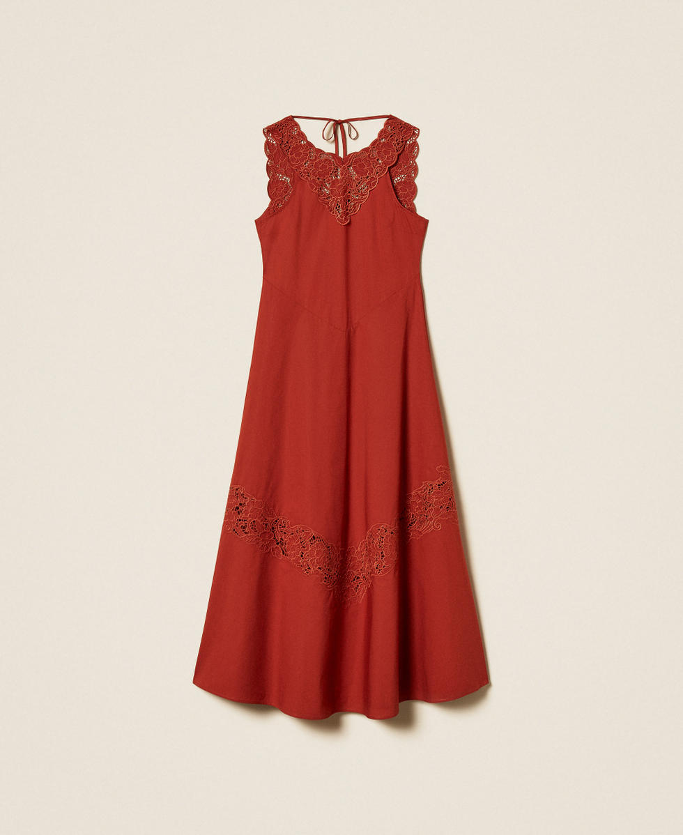 Robe longue en popeline et broderie anglaise Marron &laquo;&nbsp;Henn&eacute;&nbsp;&raquo; Femme 261TT2032_13332_S0