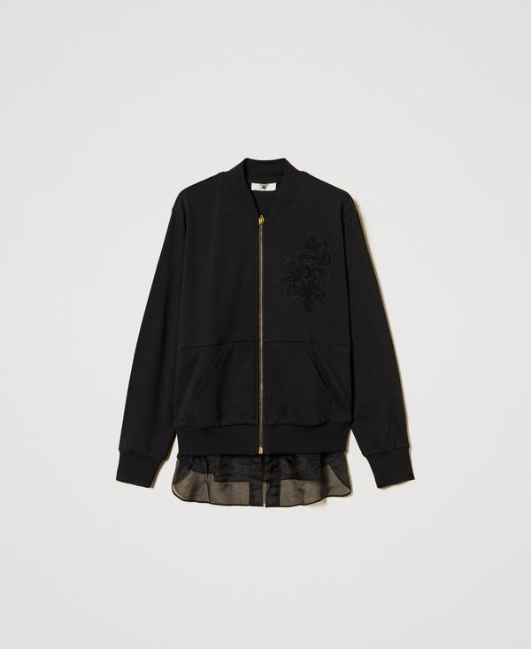 Sweatshirt with embroidery and organza insert