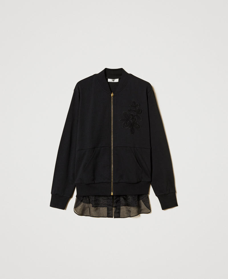 Sweatshirt with embroidery and organza insert Black Woman 251LL2HAA_00006_S0