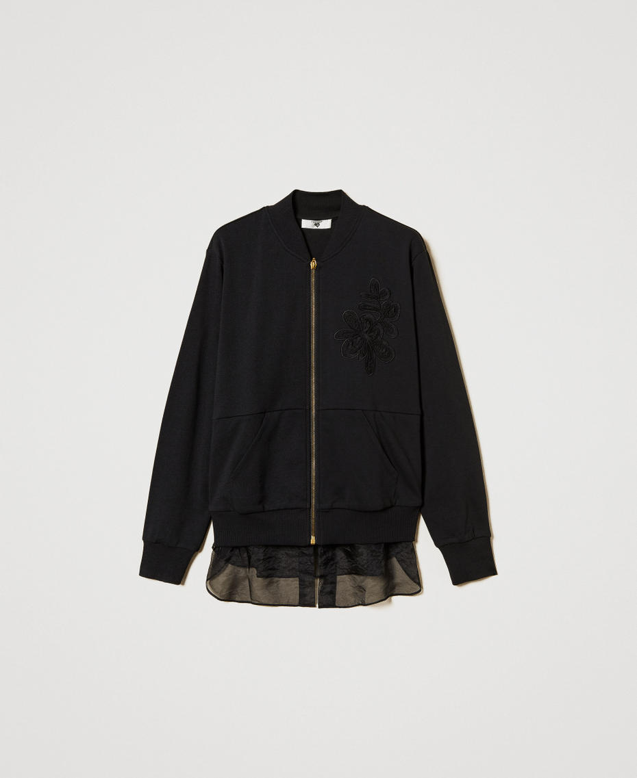 Sweatshirt with embroidery and organza insert Black Woman 251LL2HAA_00006_S0