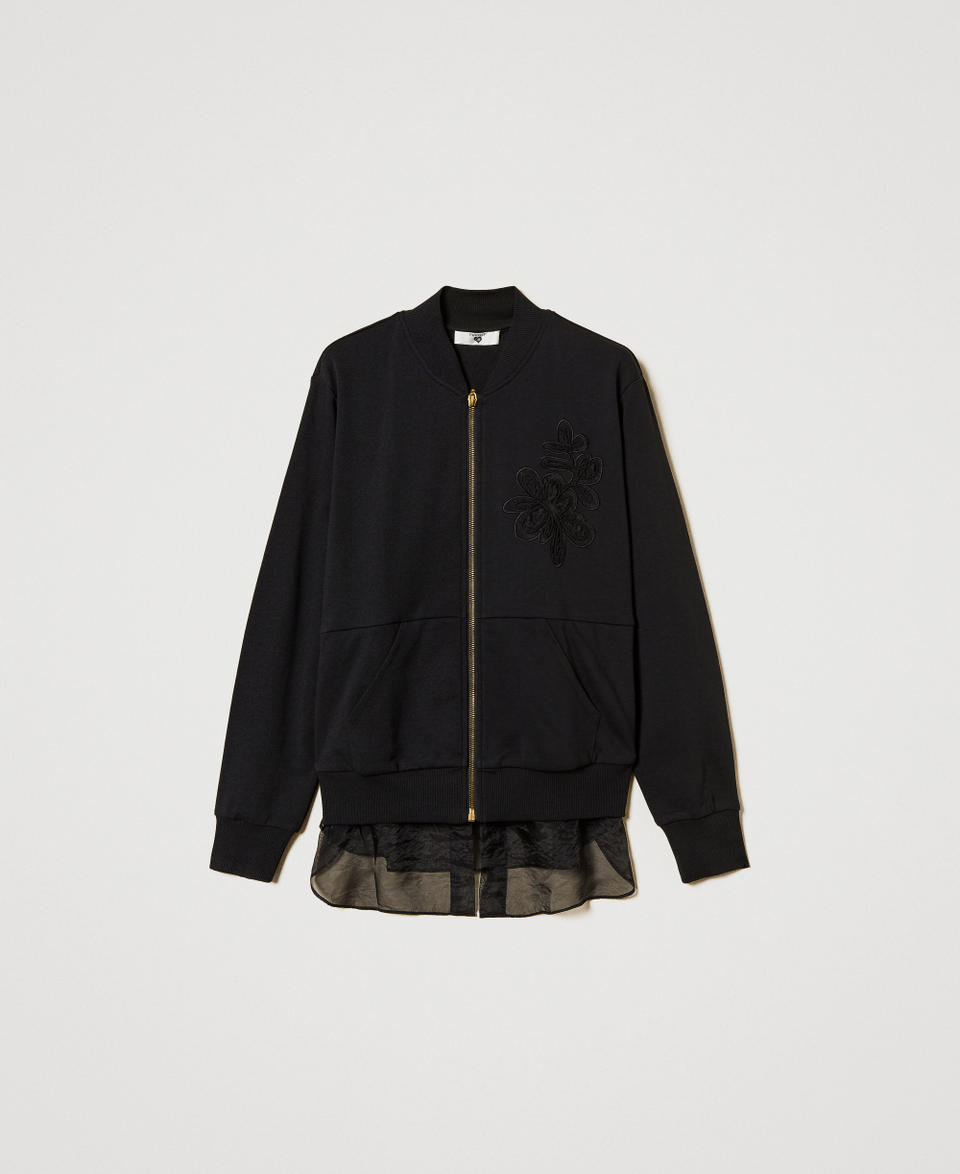 Sweatshirt with embroidery and organza insert Black Woman 251LL2HAA_00006_S0