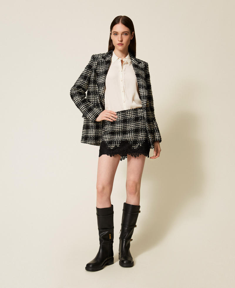 Bouclé check miniskirt Black/Snow White Big Check Woman 252TT2112_12876_01