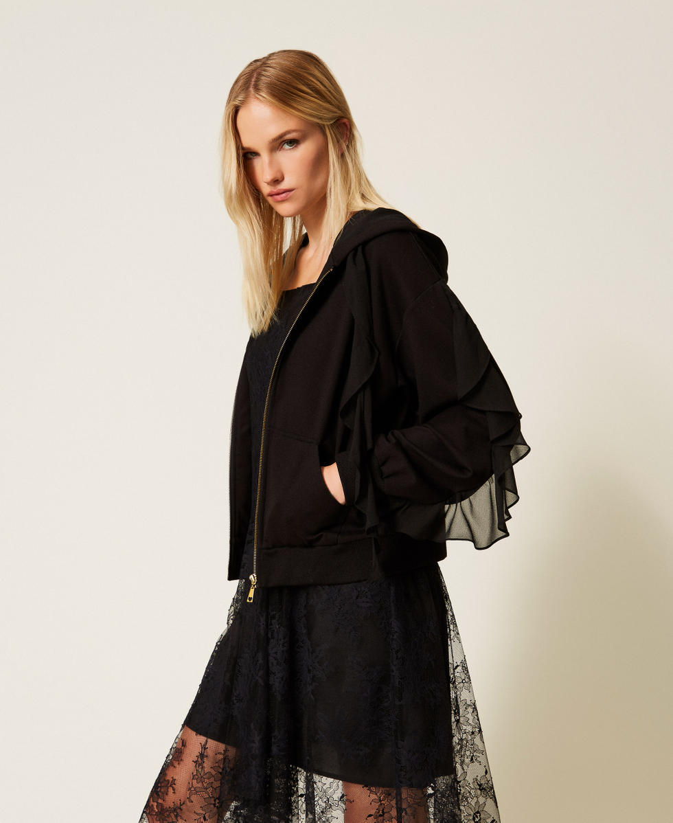 Felpa con volant in georgette Nero Donna 252LI2NBB_00006_02