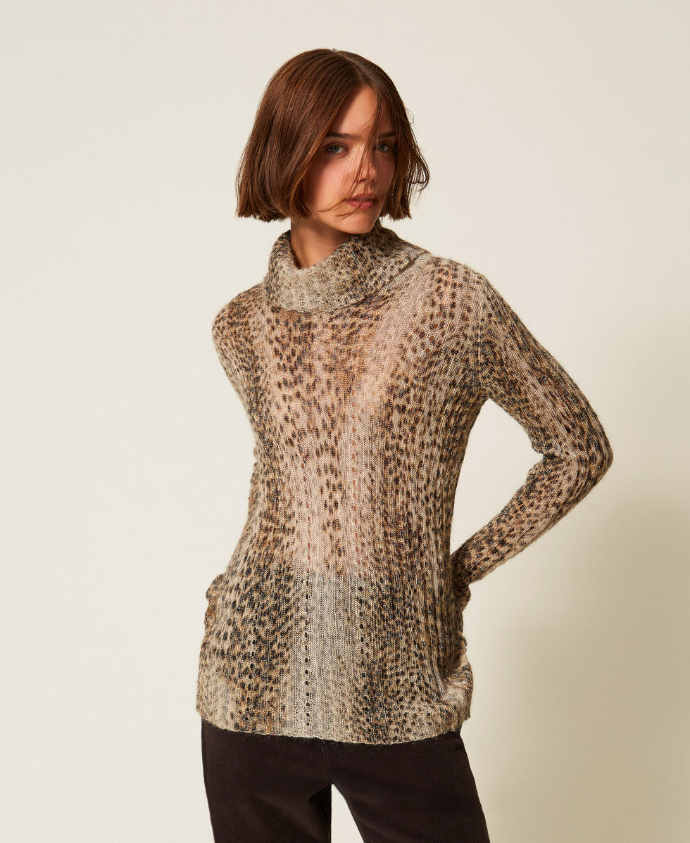 Pullover aus Mohairmischung mit Print Animalprint Brown Frau 252TT3490_13041_01