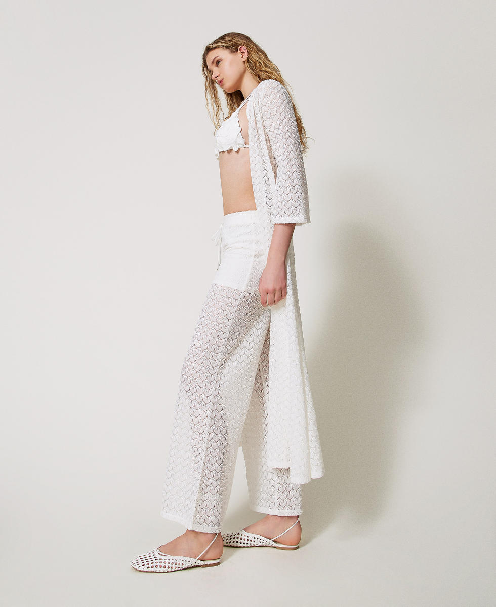 Pantalon palazzo en crochet avec cordon de serrage Blanc Sugar Femme 251LM2HAA_00632_02