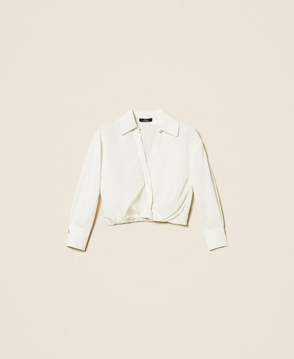 Linen blend crossover shirt