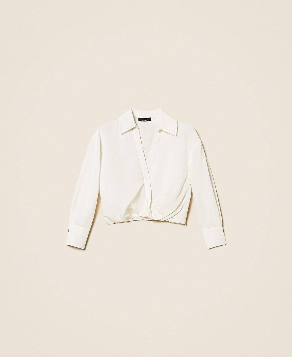 Linen blend crossover shirt Milk Woman 261AP2325_12577_S0