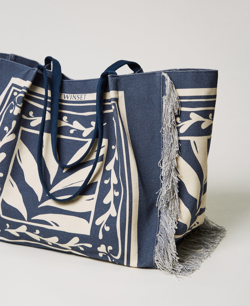 Printed canvas shopper bag Classic Blue/Sugar Foulard Print Woman 251LM8ALL_12380_03