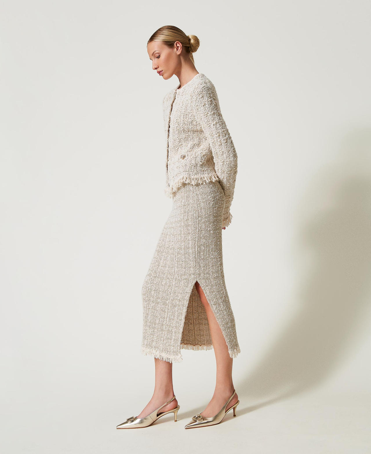 Jacquard knit skirt with lurex Snow Gold Lurex Jacquard Woman 251TP3563_12317_02