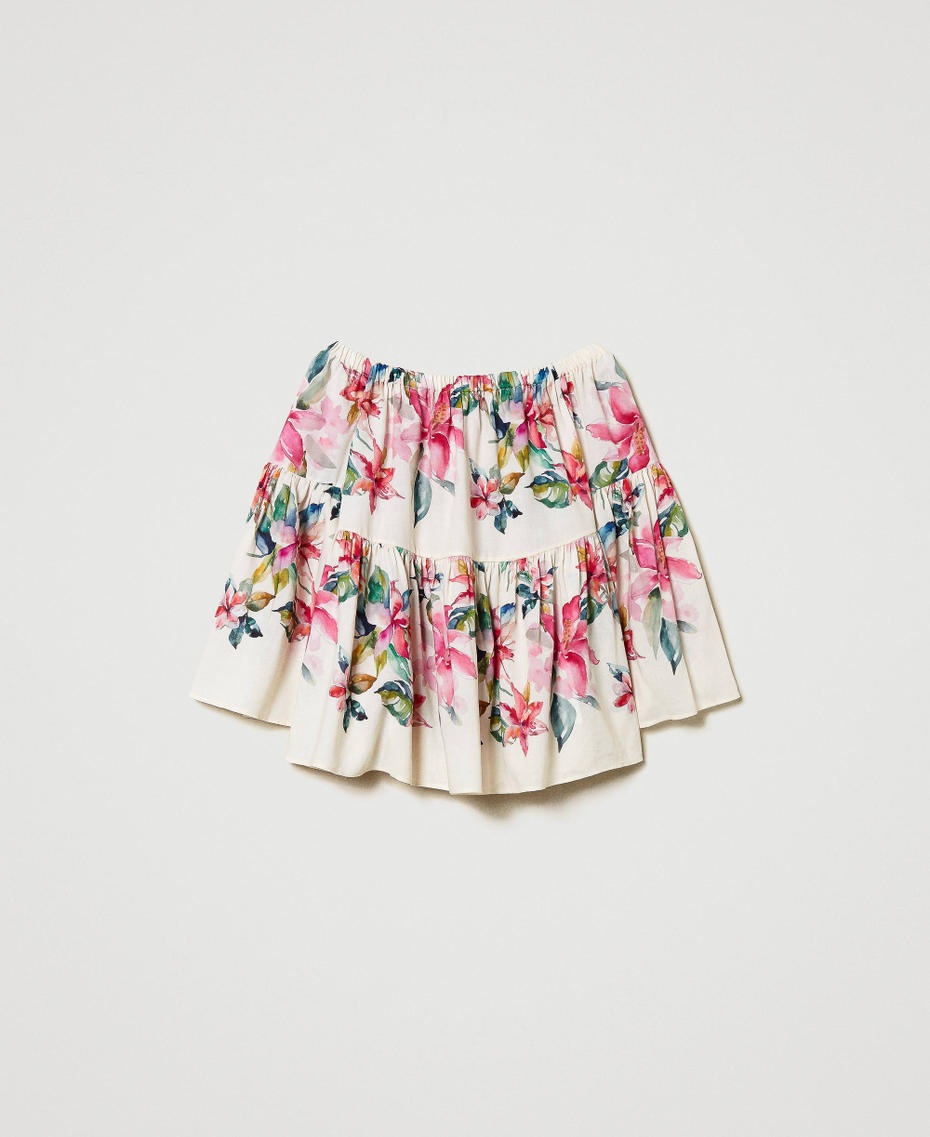 Linen blend blouse with floral print Mother of pearl/Multicolour Stripe Print Woman 251LB2UAA_12198_S0