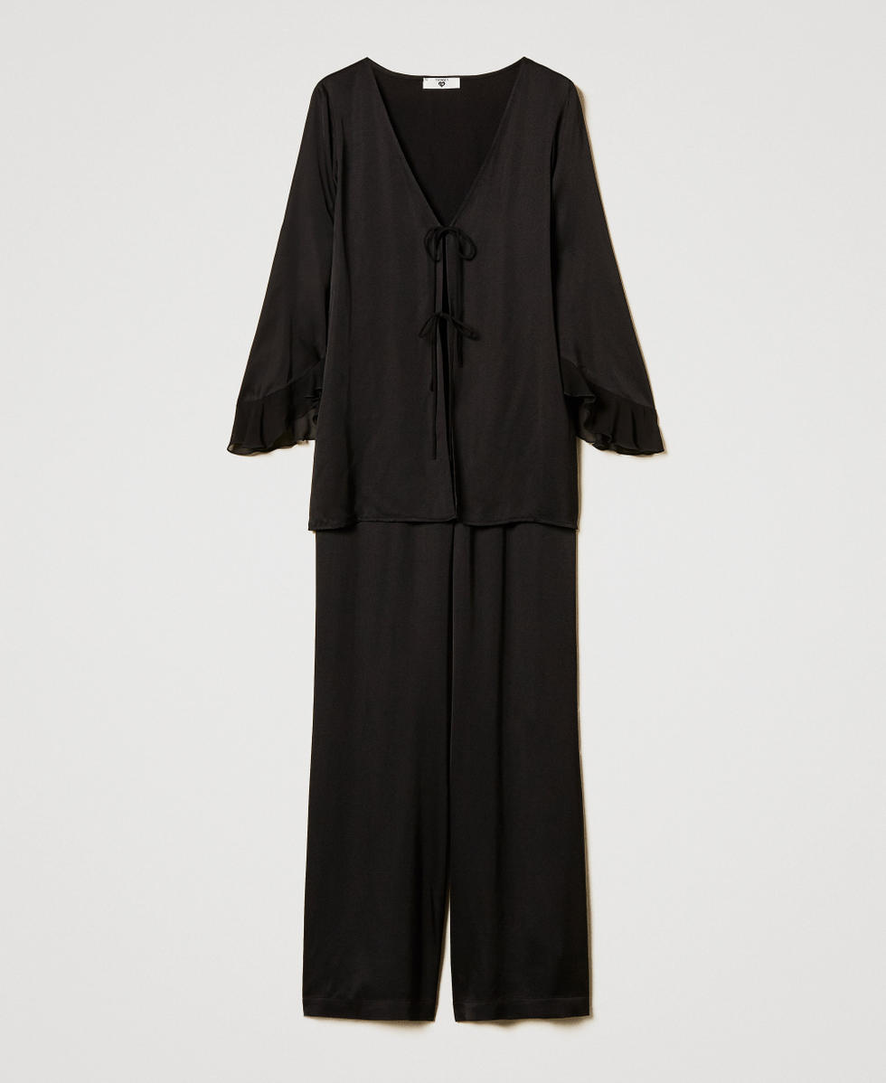 Herrenm&auml;&szlig;iger Pyjama aus Satin Schwarz Frau 251LL2MAA_00006_S0