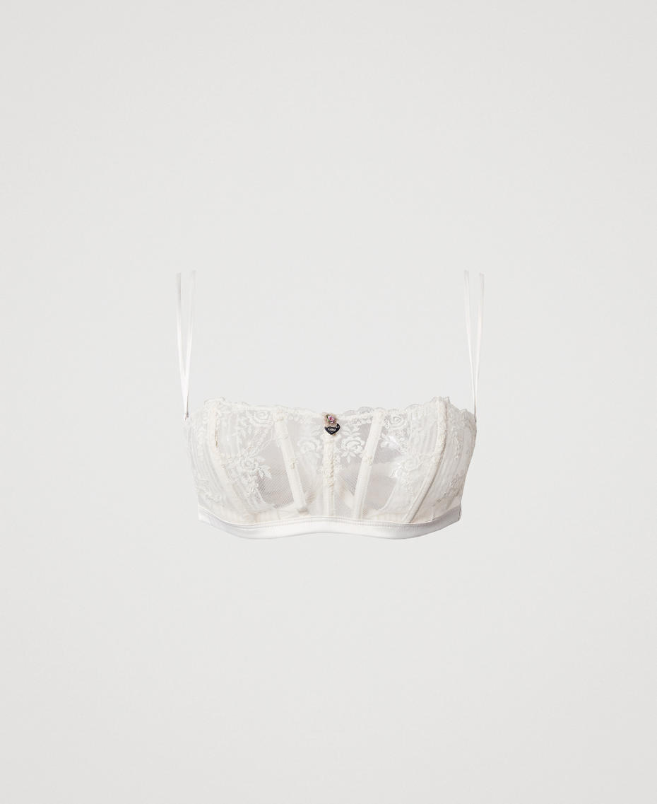 Embroidered tulle bandeau bra Antique White Woman 251LL6D11_00245_S0