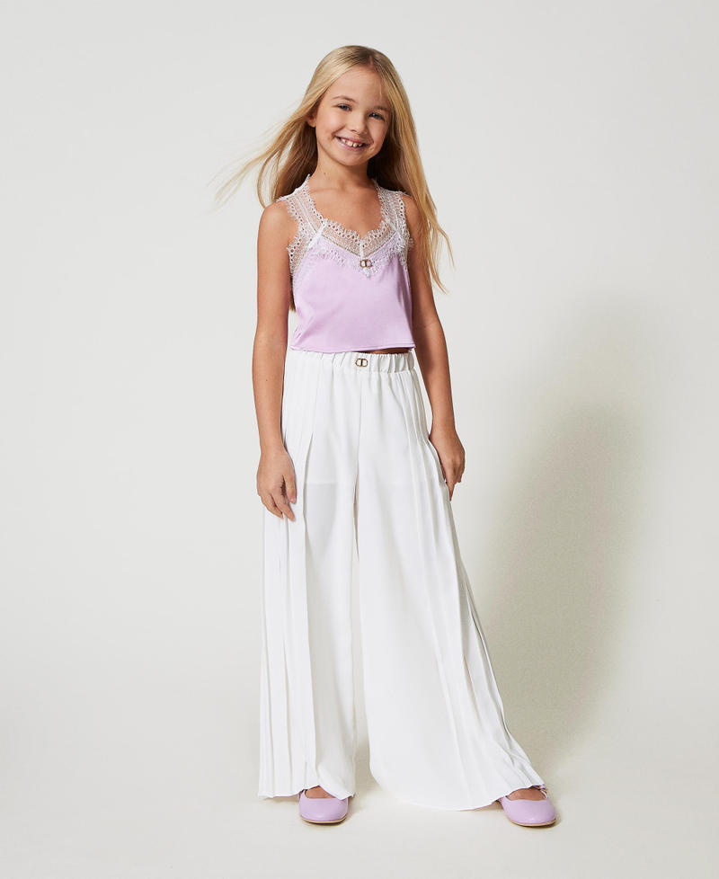 Satin and lace cropped top Two-tone Ice/Pastel Violet Girl 251GJ2454_12280_0T