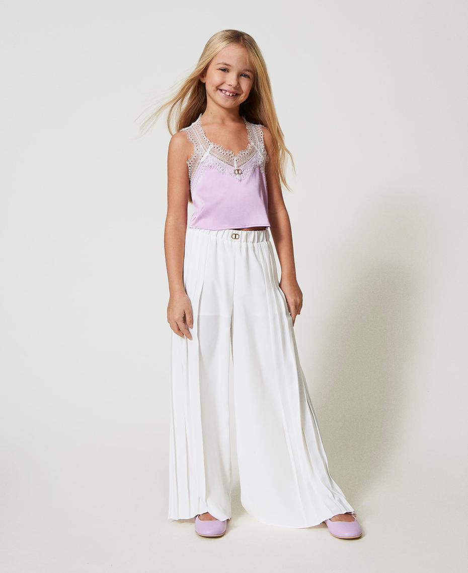 Satin and lace cropped top Two-tone Ice/Pastel Violet Girl 251GJ2454_12280_0T