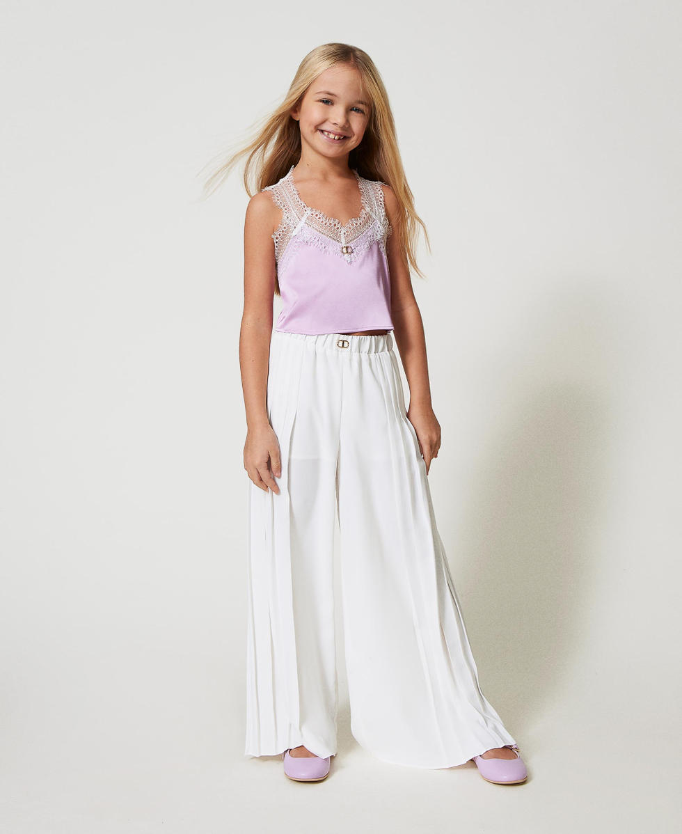 Satin and lace cropped top Two-tone Ice/Pastel Violet Girl 251GJ2454_12280_T0