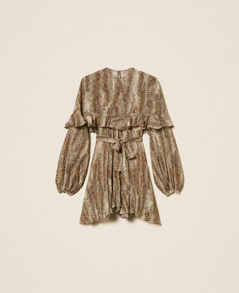 Animal print short creponne dress Brown Animal Print Lurex Stripe Woman 252TT2350_12895_S0