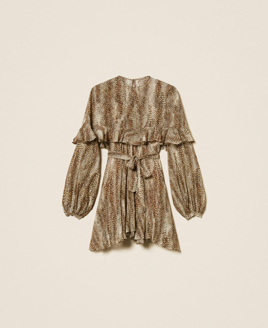 Animal print short creponne dress Brown Animal Print Lurex Stripe Woman 252TT2350_12895_S0