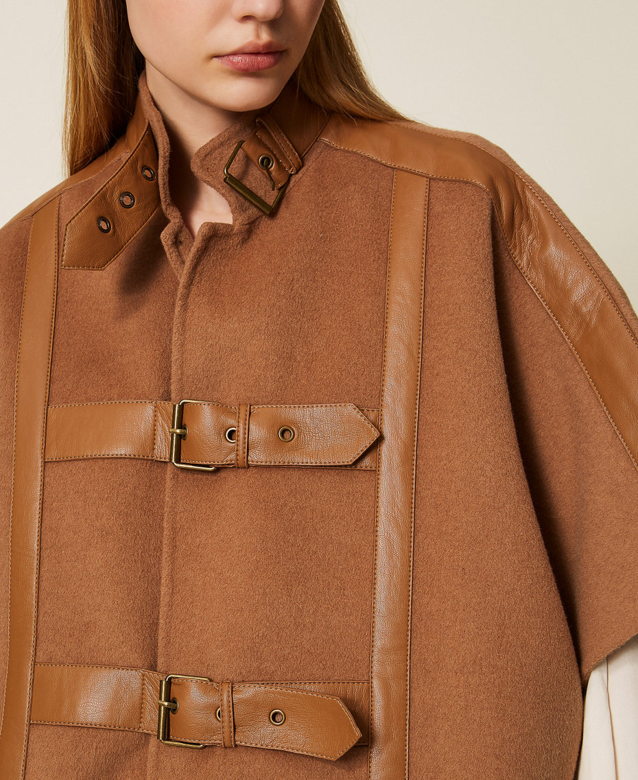 Cape en drap double Marron « Sandy Brown » Femme 252TP2073_11754_04