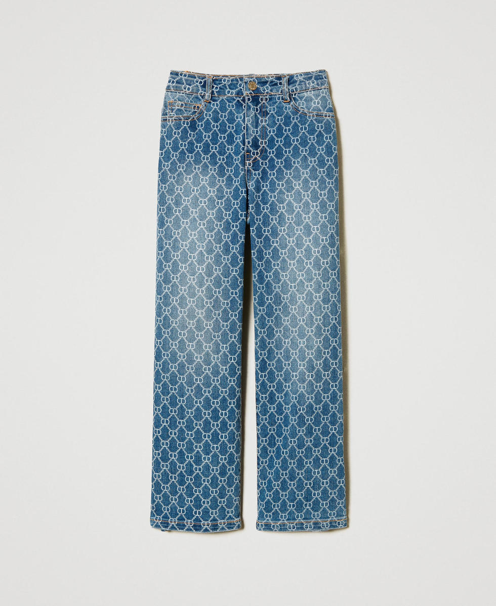 Jeans with Oval T logo all over Mid Denim Logo Girl 251GJ2591_12281_S0