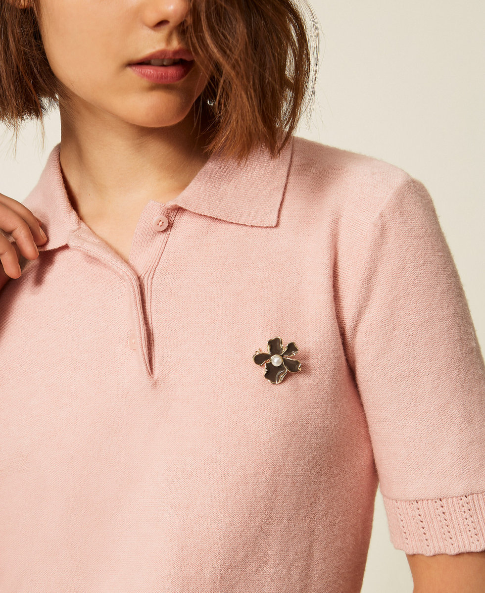Polo shirt with brooch Powder Rose Woman 262LI3BBB_13678_PD