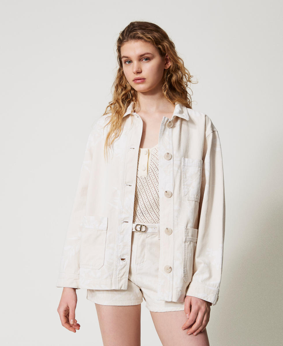 Jacke aus Bull-Denim mit Blumendessin Schneeblumen-Print / Parchment Frau 251TT2200_12493_01