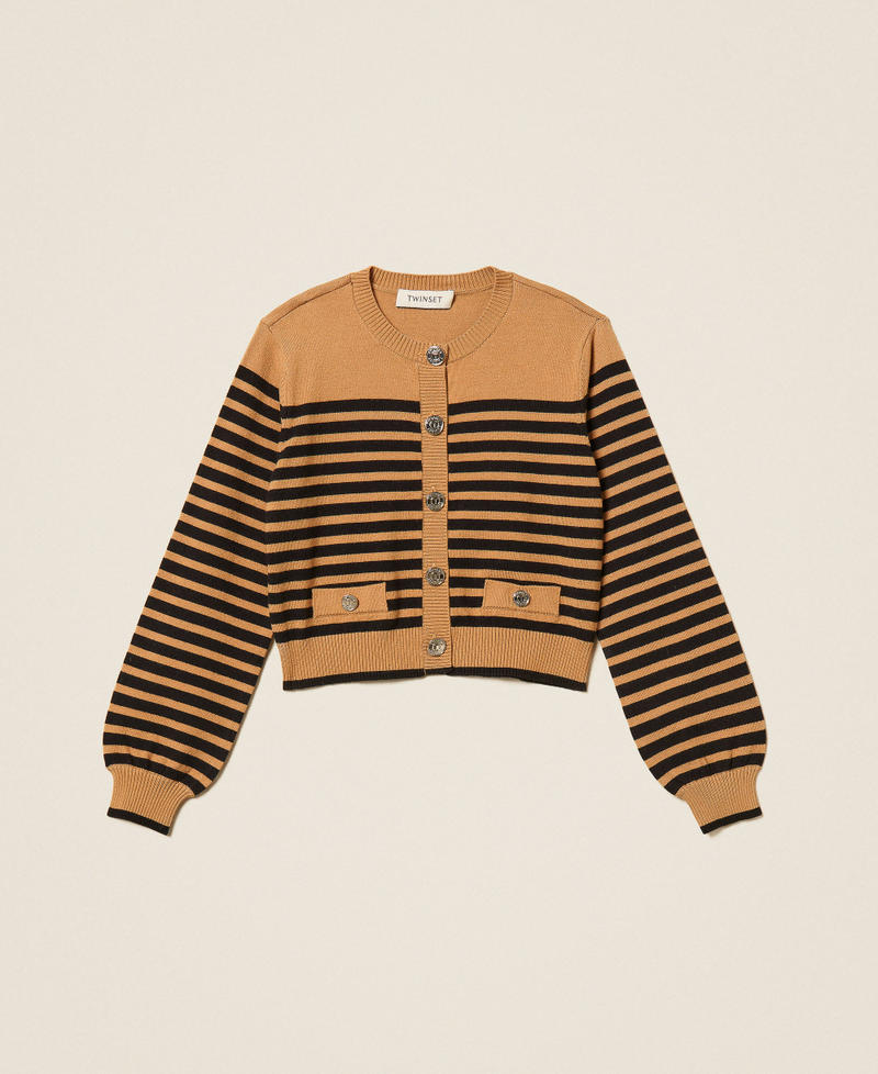 Striped knit cardigan "Iced Coffee" Brown/Black Stripes Girl 262GJ3030_13772_S0