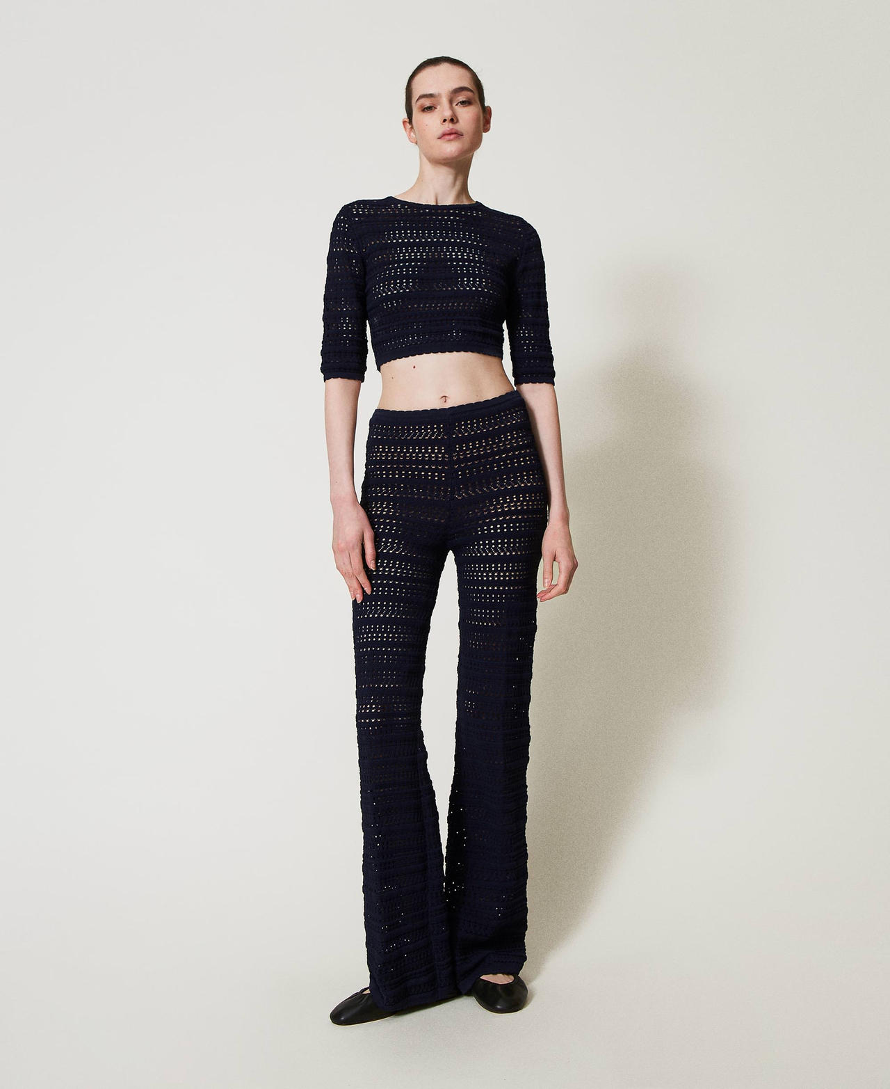 Openwork knit trousers Blue Night Woman 251TP3193_00238_02