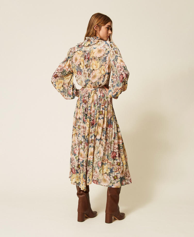 Maxikleid aus Krepon mit floralem Motiv Flowers Indigoblau / Multicolor Frau 262TT2610_14099_04