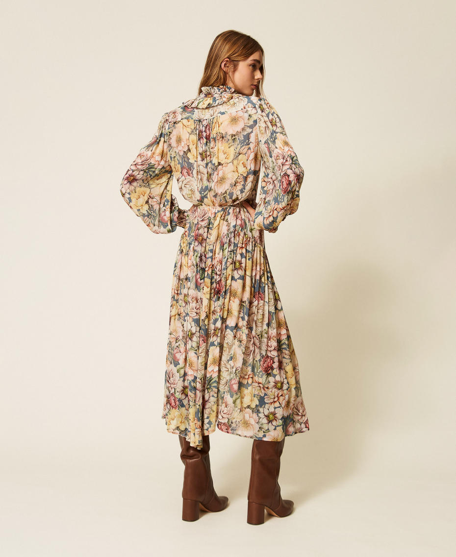 Maxikleid aus Krepon mit floralem Motiv Flowers Indigoblau / Multicolor Frau 262TT2610_14099_04